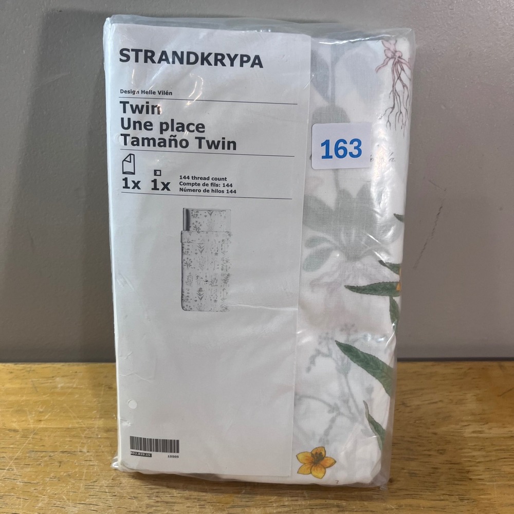 IKEA STRANDKRYPA Duvet Cover Set Twin White Green Floral Botanical 100% Cotton